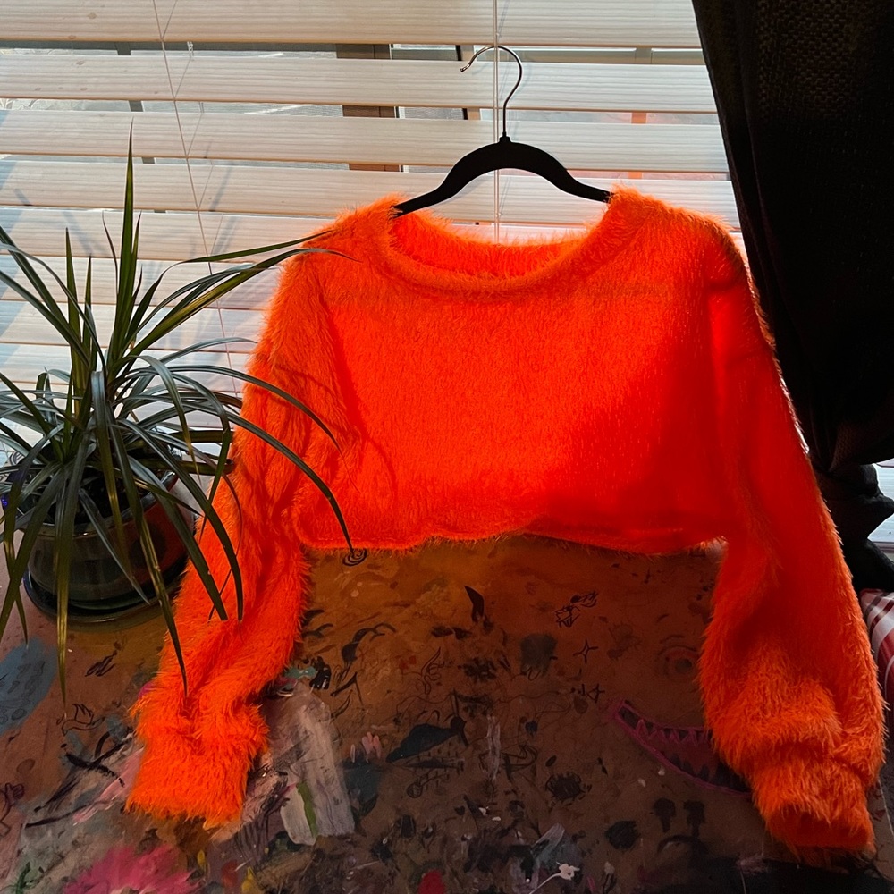 Neon orange fluffy top, adorable and comfortable!